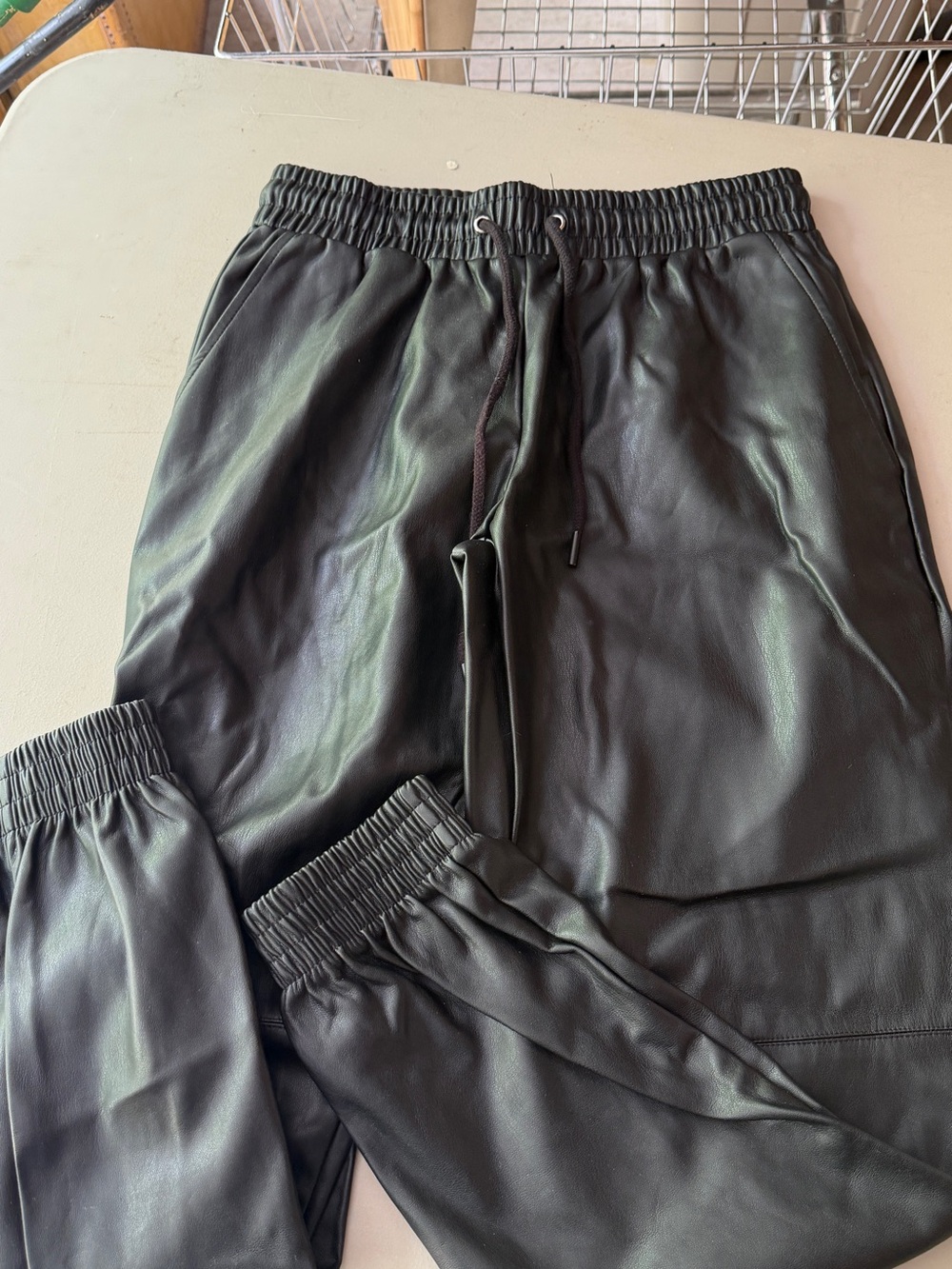 Women’s Black Faux Leather Jogger Pants